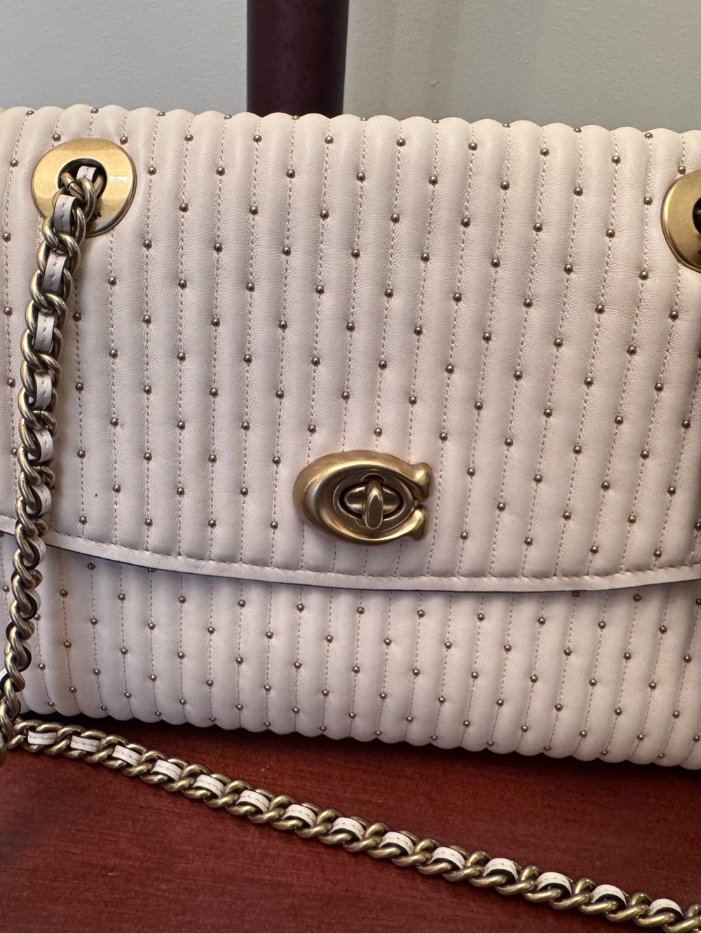 Coach Cream Quilted Shoulder Bag with Gold-Tone Chain